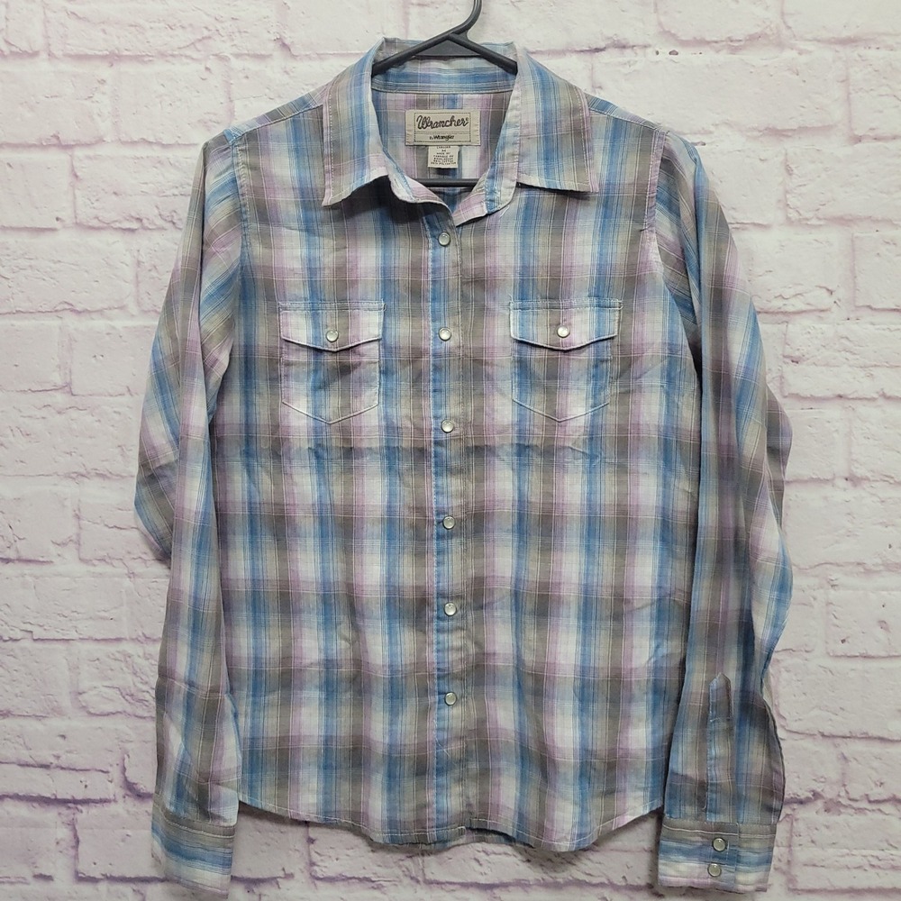 Wrangler Wrancher Western Plaid Pearl Snap Shirt Womens M Cowgirl Country Retro